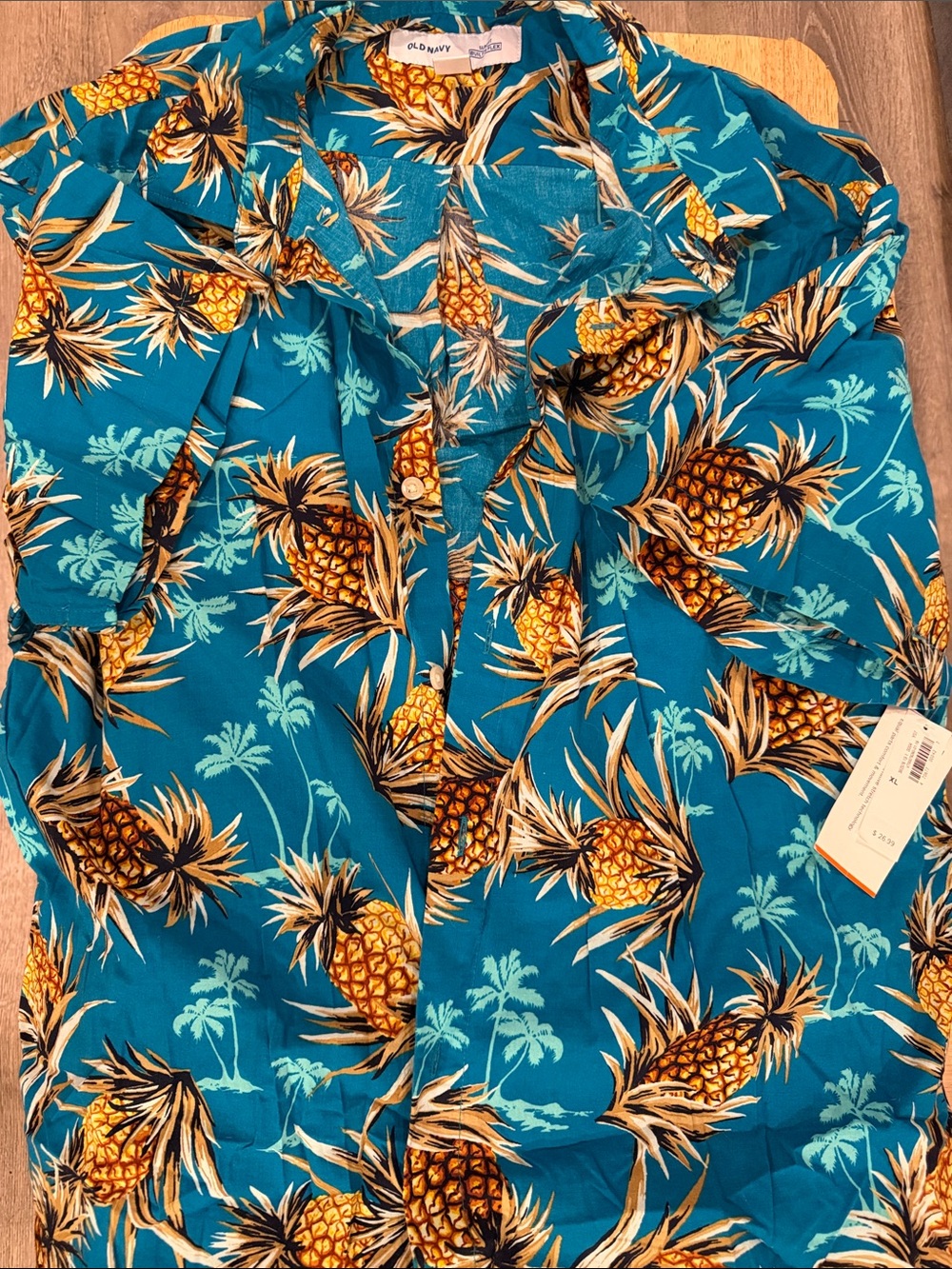 Old Navy Teal Pineapple Print Camp Shirt